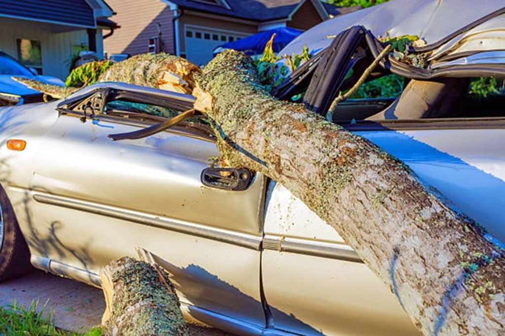 Storm damage cleanup with fallen tree and debris removal at a home in Stow, Ohio